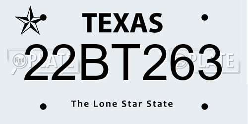 22BT263 Texas License Plate