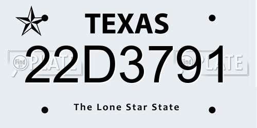 22D3791 Texas License Plate