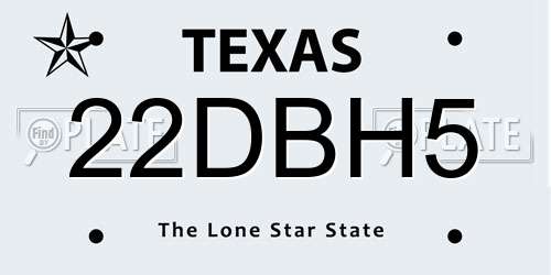 22DBH5 Texas License Plate