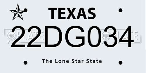 22DG034 Texas License Plate