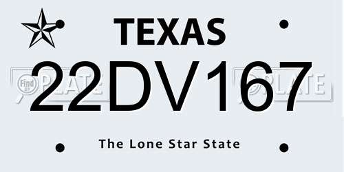 22DV167 Texas License Plate