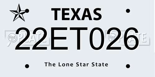 22ET026 Texas License Plate
