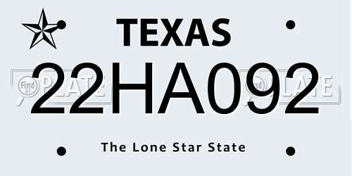 22HA092 Texas License Plate