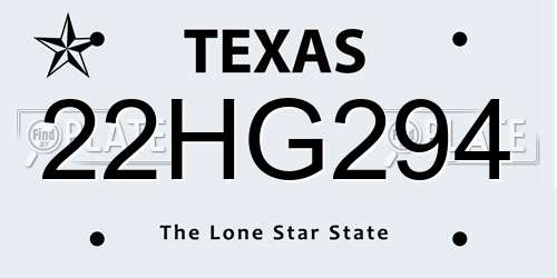 22HG294 Texas License Plate
