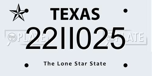 22II025 Texas License Plate