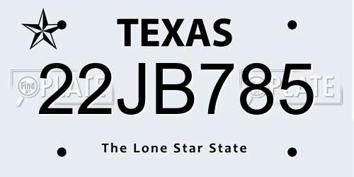 22JB785 Texas License Plate