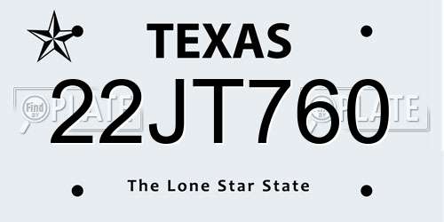 22JT760 Texas License Plate
