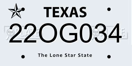 22OG034 Texas License Plate