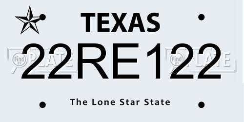22RE122 Texas License Plate