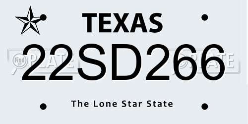 22SD266 Texas License Plate