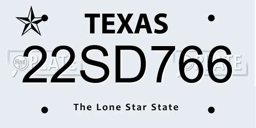 22SD766 Texas License Plate