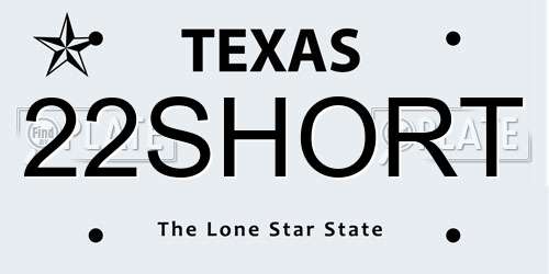 22SHORT Texas License Plate