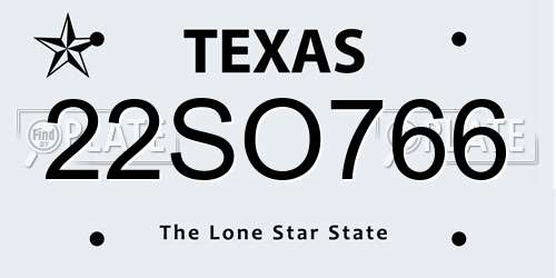 22SO766 Texas License Plate