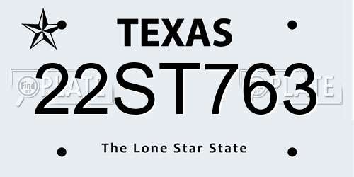 22ST763 Texas License Plate