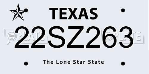 22SZ263 Texas License Plate