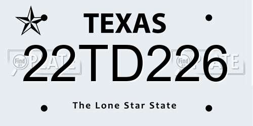 22TD226 Texas License Plate
