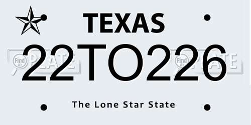 22TO226 Texas License Plate