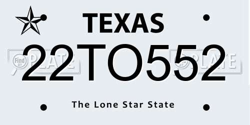 22TO552 Texas License Plate