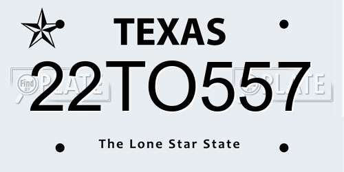 22TO557 Texas License Plate