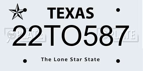 22TO587 Texas License Plate