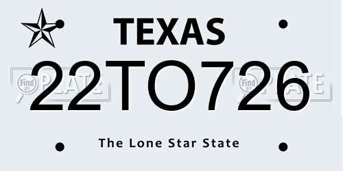 22TO726 Texas License Plate