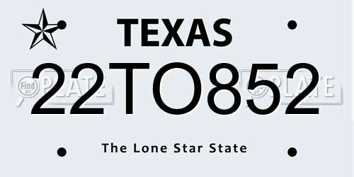 22TO852 Texas License Plate