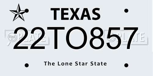 22TO857 Texas License Plate
