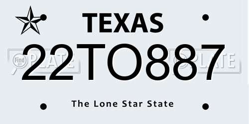 22TO887 Texas License Plate