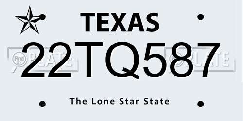 22TQ587 Texas License Plate