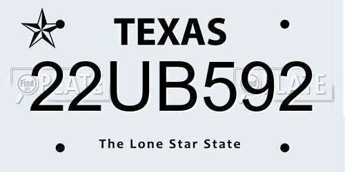 22UB592 Texas License Plate