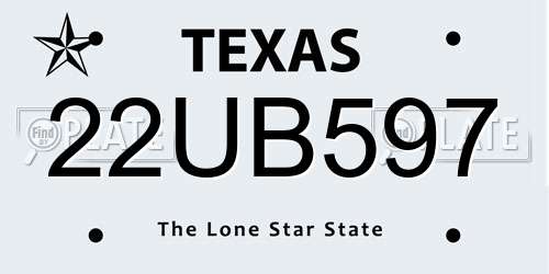 22UB597 Texas License Plate