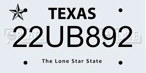 22UB892 Texas License Plate