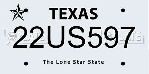 22US597 Texas License Plate