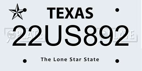 22US892 Texas License Plate