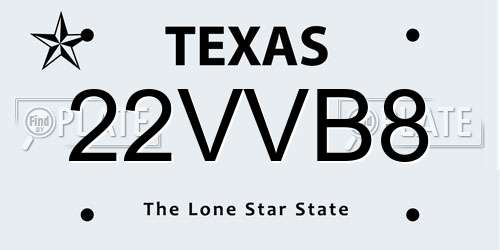 22VVB8 Texas License Plate