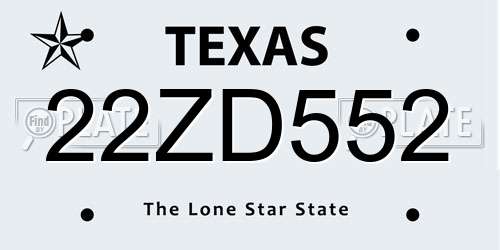 22ZD552 Texas License Plate