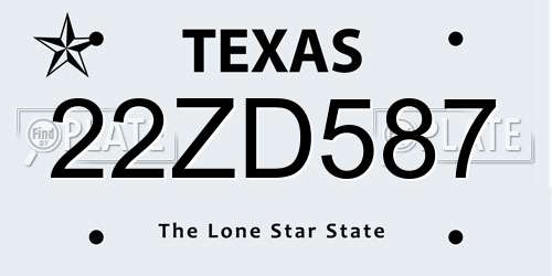 22ZD587 Texas License Plate