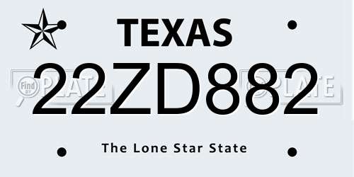 22ZD882 Texas License Plate