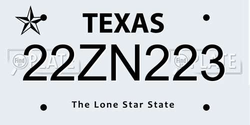22ZN223 Texas License Plate