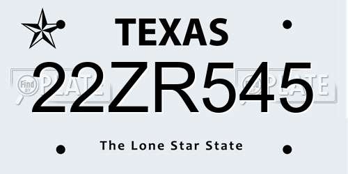 22ZR545 Texas License Plate
