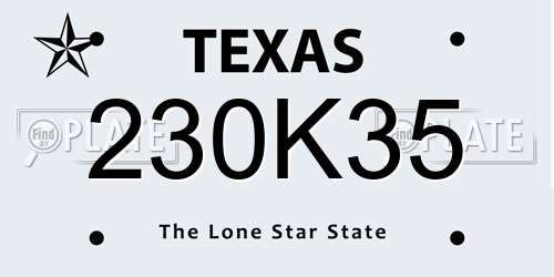 230K35 Texas License Plate