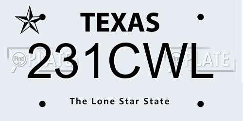 231CWL Texas License Plate