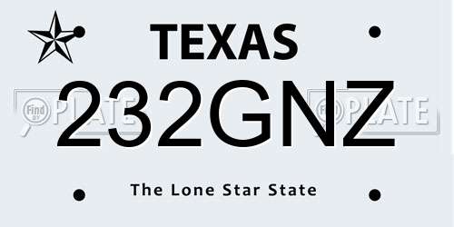 232GNZ Texas License Plate