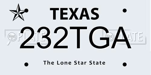232TGA Texas License Plate