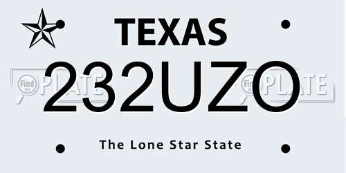 232UZO Texas License Plate