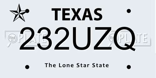 232UZQ Texas License Plate