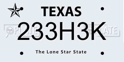 233H3K Texas License Plate