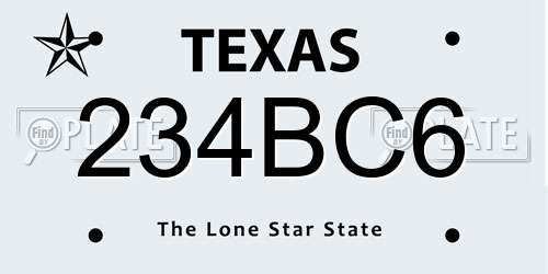 234BC6 Texas License Plate
