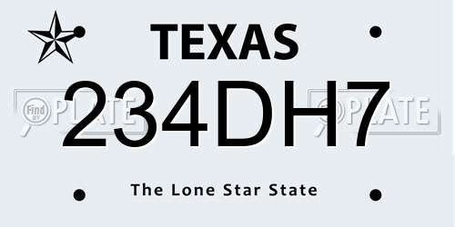234DH7 Texas License Plate