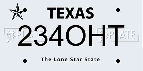 234OHT Texas License Plate